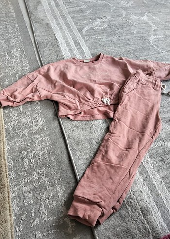 Toz Pembe Kadife Kız Eşofman Takımı