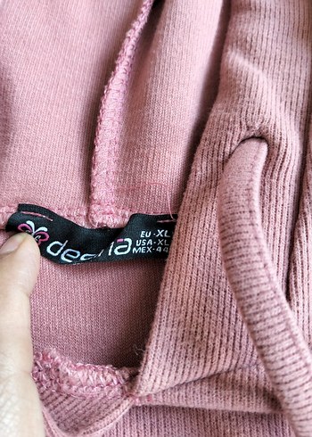 42 Beden Pembe Kapüşonlu Pul Detaylı Sweatshirt