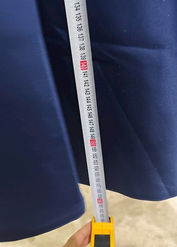 Lacivert Uzun Kollu Saten Elbise - Görsel 5