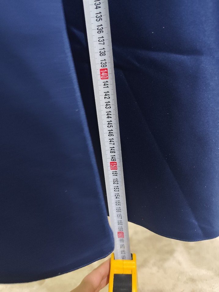 Lacivert Uzun Kollu Saten Elbise - Görsel 4