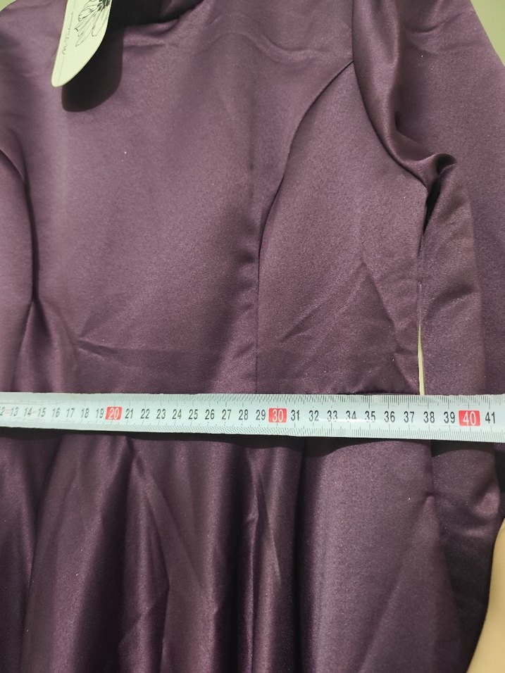 Uzun Mor Saten Gotik Elbise abiye etiketli - Görsel 4
