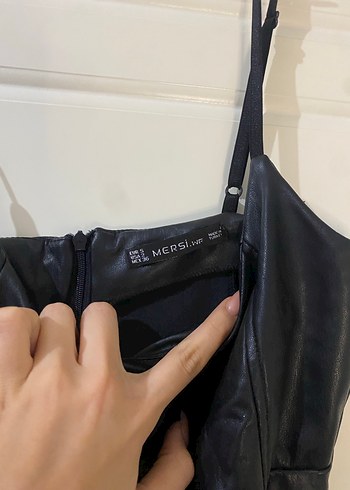 Uzun Siyah Deri Elbise - Görsel 2