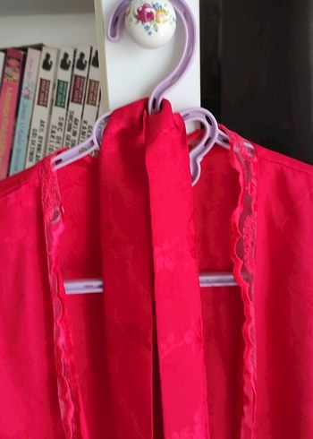 Uzun Kırmızı Kadın sabahlik - Görsel 3