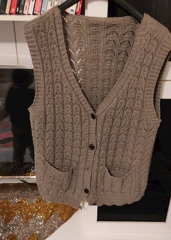 Bej V Yaka Örme Kadın Yelek - Görsel 2