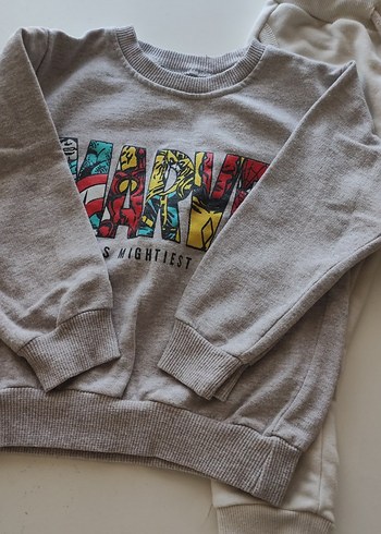 Erkek Çocuk Gri Baskılı Sweatshirt ve Beyaz Eşofman - Görsel 5