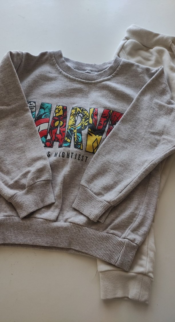 Erkek Çocuk Gri Baskılı Sweatshirt ve Beyaz Eşofman - Görsel 5