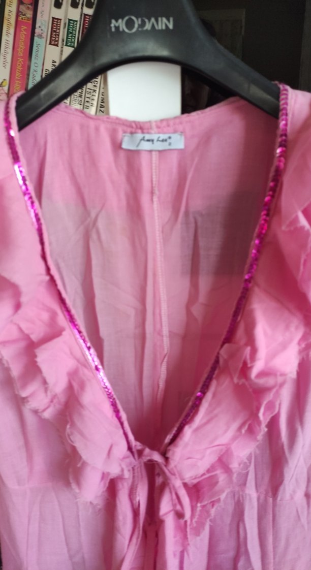 Pembe Uzun Kollu Bohem Kadın kimono - Görsel 2