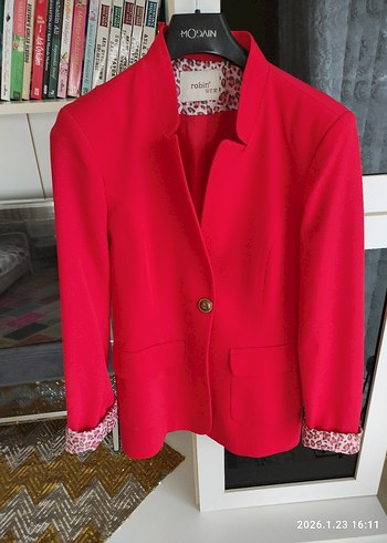 Kırmızı Düğmeli Kadın Blazer Ceket - Görsel 2