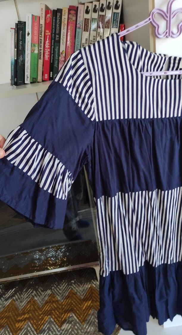 Lacivert Çizgili Piliseli tunik - Görsel 3