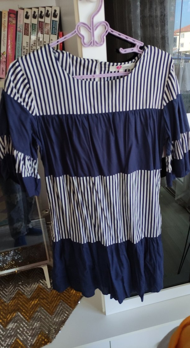 Lacivert Çizgili Piliseli tunik - Görsel 2