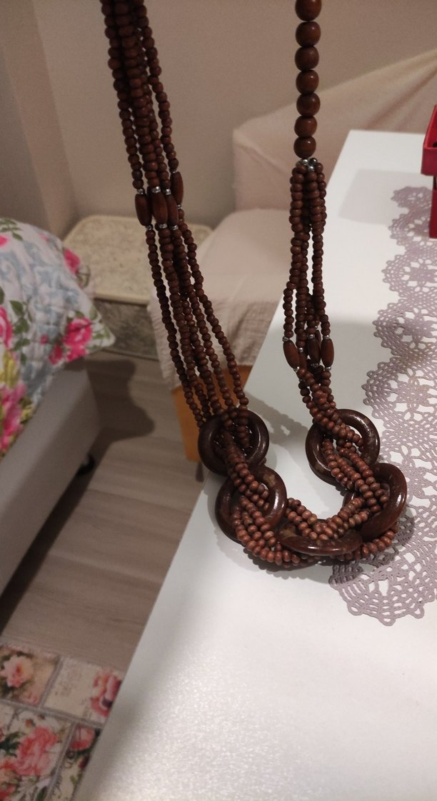 Uzun Kahverengi Boncuklu Bohem Kolye - Görsel 3