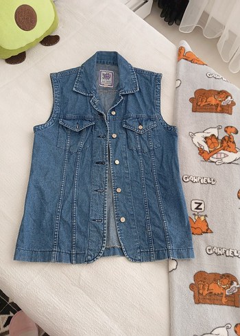 Diğer Düğmeli, Kolsuz Mavi Denim Kadın yelek