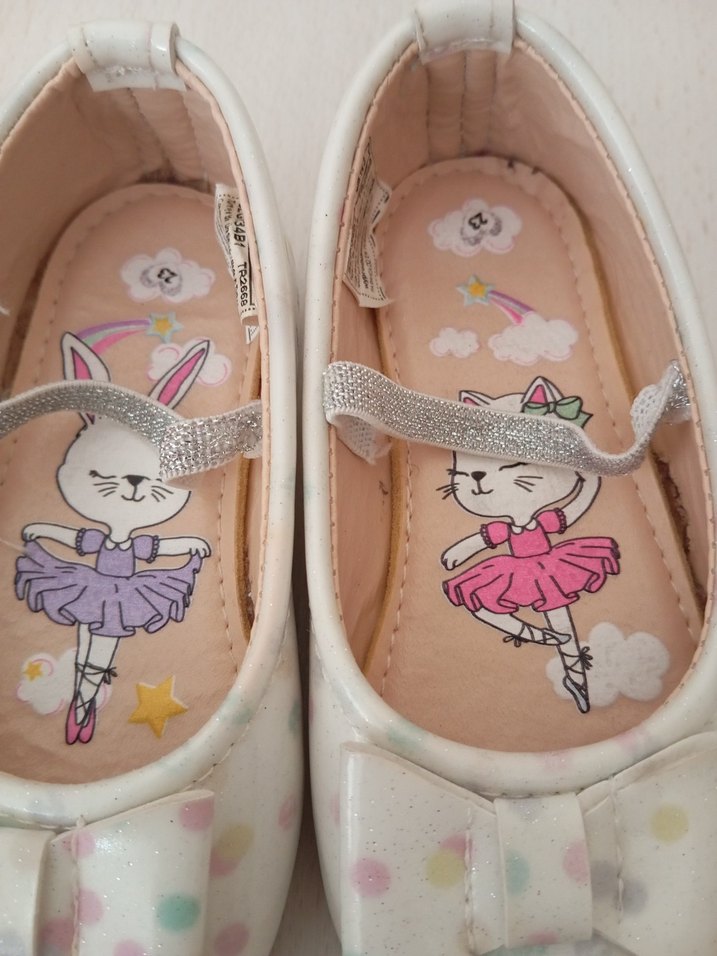 Kız Çocuk Beyaz Fiyonklu Balerin Ayakkabı - Görsel 2