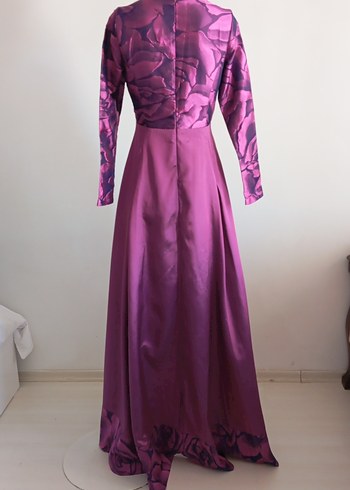 Uzun Kollu Yüksek Yakalı Mor Elbise - Görsel 4