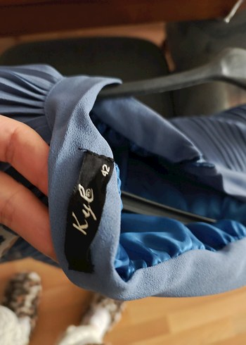 Mavi Pilili Uzun Kollu Kadın etek takım - Görsel 4