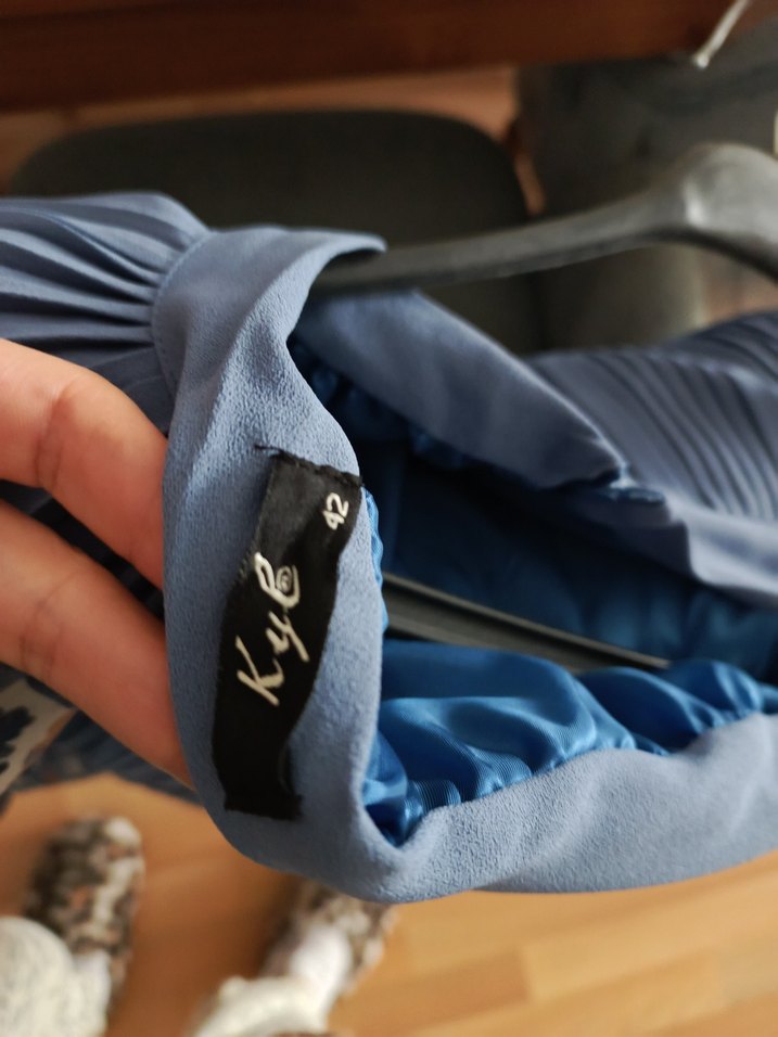 Mavi Pilili Uzun Kollu Kadın etek takım - Görsel 4