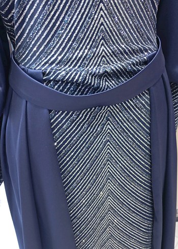 Mavi İşlemeli Uzun Abiye Elbise - Görsel 5