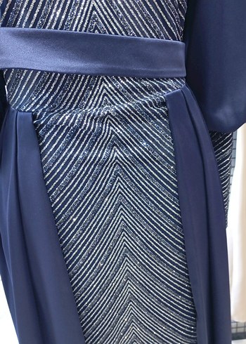 Mavi İşlemeli Uzun Abiye Elbise - Görsel 7