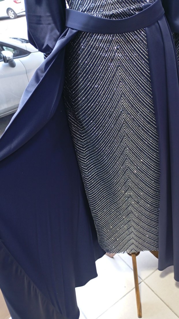 Mavi İşlemeli Uzun Abiye Elbise - Görsel 4