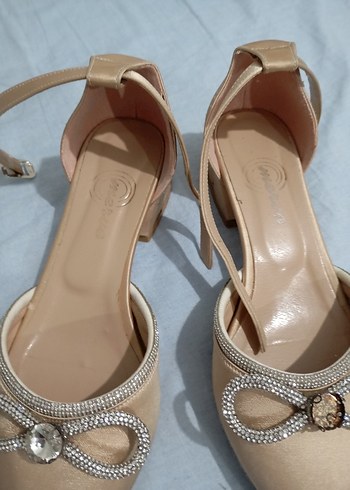 Bej Tokalı İnce Topuklu Kadın Abiye Ayakkabı - Görsel 5