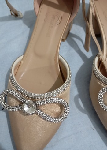 Bej Tokalı İnce Topuklu Kadın Abiye Ayakkabı - Görsel 6