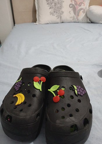 Düğmeli Platform Topuk Siyah Kadın Terlik - Görsel 2