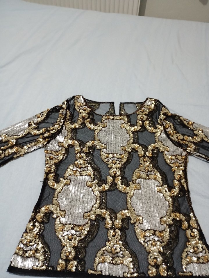 Uzun Kollu İşlemeli Payetli üst - Görsel 2