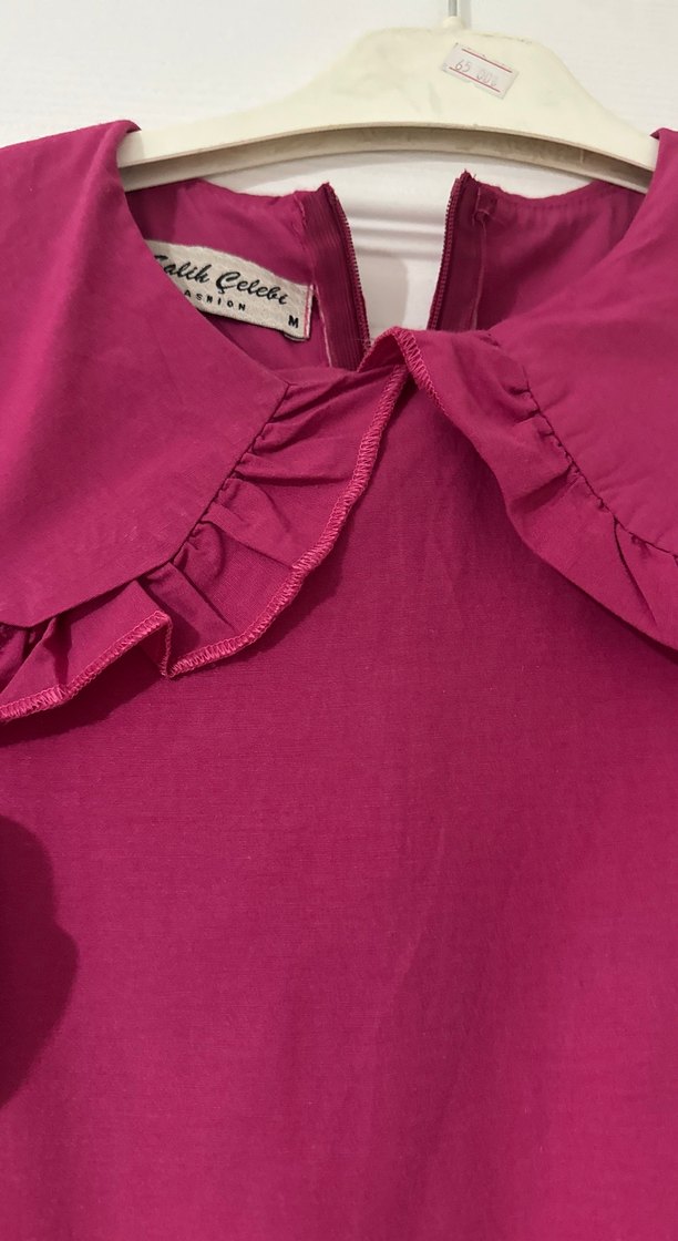 Pembe Fırfırlı Uzun Keten Elbise - Görsel 2