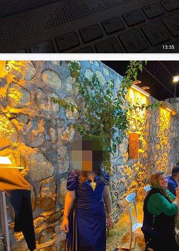 Parlak Lacivert Drapeli Uzun Abiye Elbise