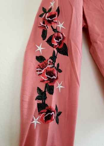 Diğer Nakışlı Kapüşonlu Pembe Kadın Sweatshirt