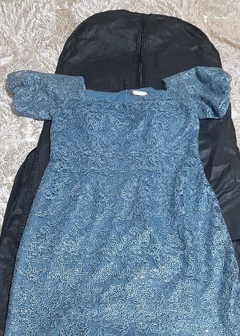 Mavi Dantelli Midi Abiye Elbise - Görsel 2