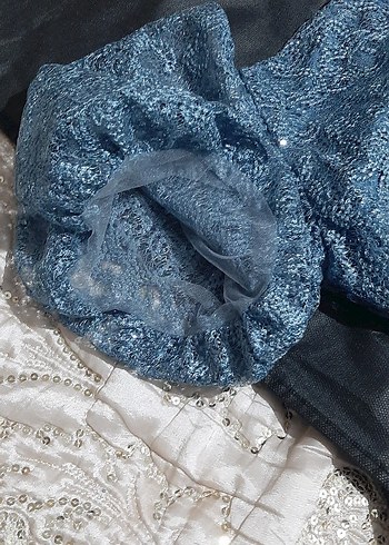 Mavi Dantelli Midi Abiye Elbise - Görsel 5