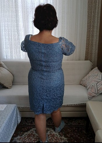 Mavi Dantelli Midi Abiye Elbise - Görsel 6