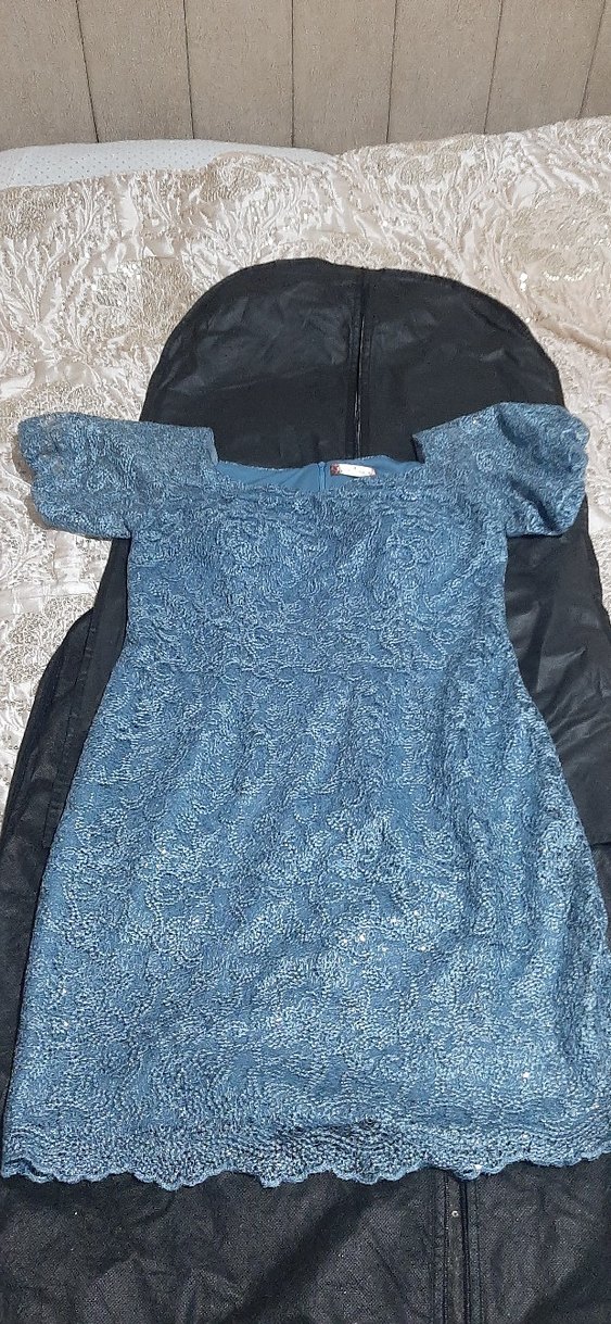 Mavi Dantelli Midi Abiye Elbise - Görsel 2