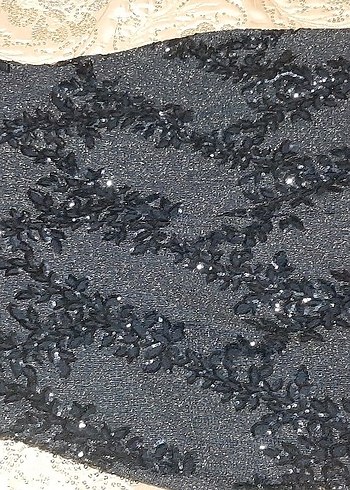 Lacivert İşlemeli V Yaka Uzun Abiye Elbise - Görsel 5