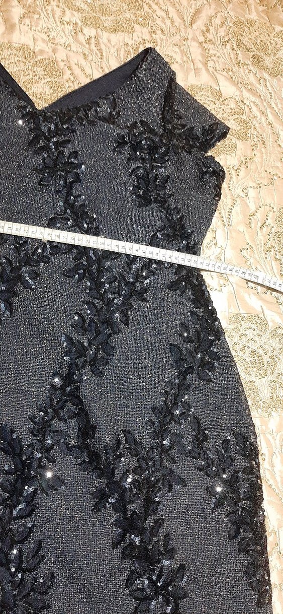 Lacivert İşlemeli V Yaka Uzun Abiye Elbise - Görsel 4