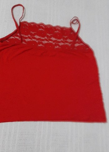 Kırmızı Dantelli Straplez Kadın Atlet - Görsel 2