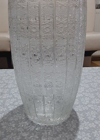 Şeffaf Beyaz Desenli Vazo 35 yıllık antika - Görsel 3