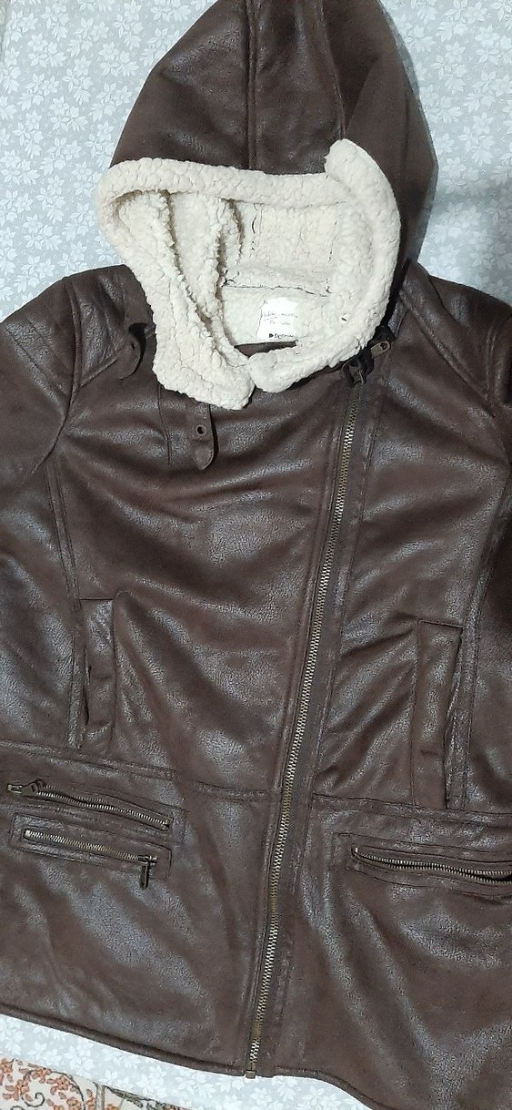 Kürklü Kahverengi Deri Kadın Biker Ceket - Görsel 2