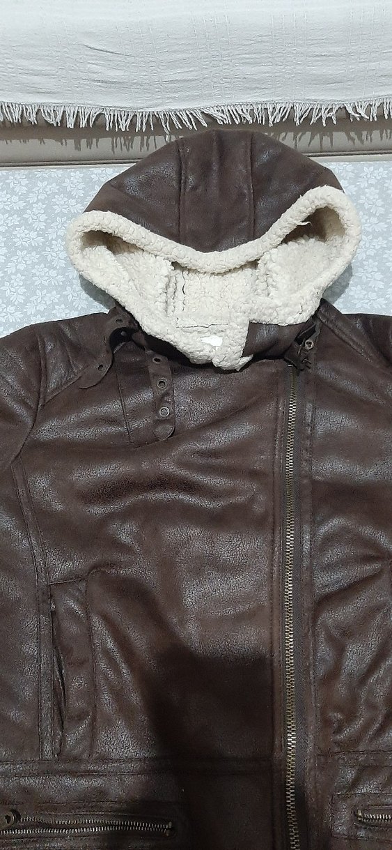 Kürklü Kahverengi Deri Kadın Biker Ceket - Görsel 4