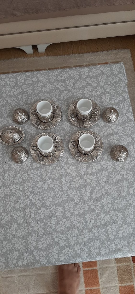 Gri Bej Desenli 4'lü Kahve Fincanı Seti - Görsel 3