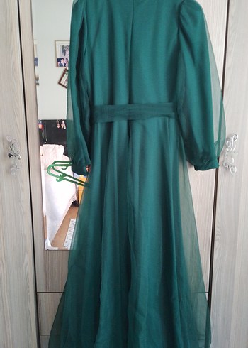 Yeşil İşlemeli Uzun Kollu Uzun Abiye - Görsel 6