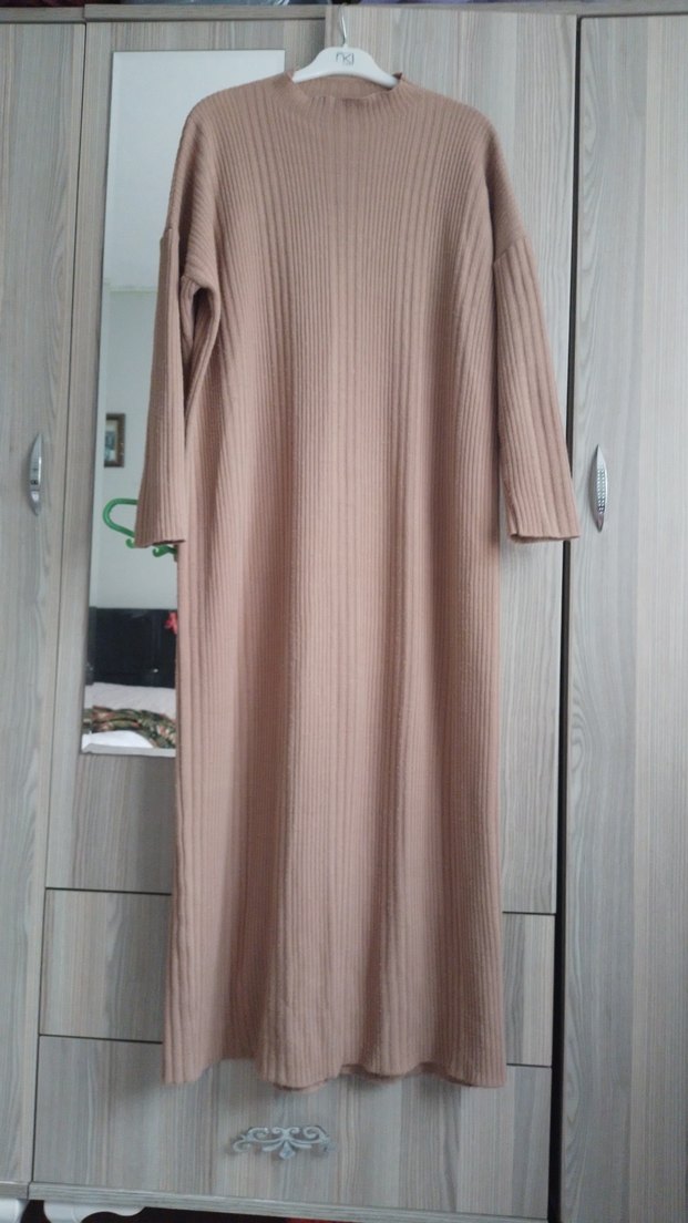 Bej Kadın Triko Uzun Elbise - Görsel 2