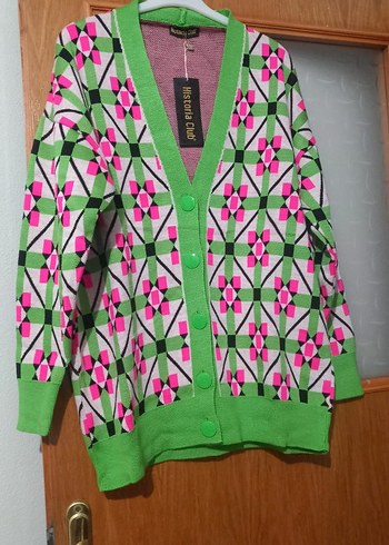 Renkli Desenli V Yakalı Kadın Triko hırka - Görsel 3