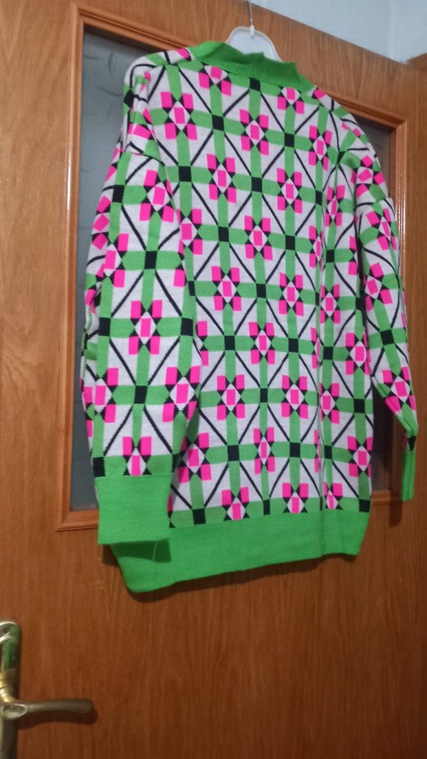 Renkli Desenli V Yakalı Kadın Triko hırka - Görsel 4