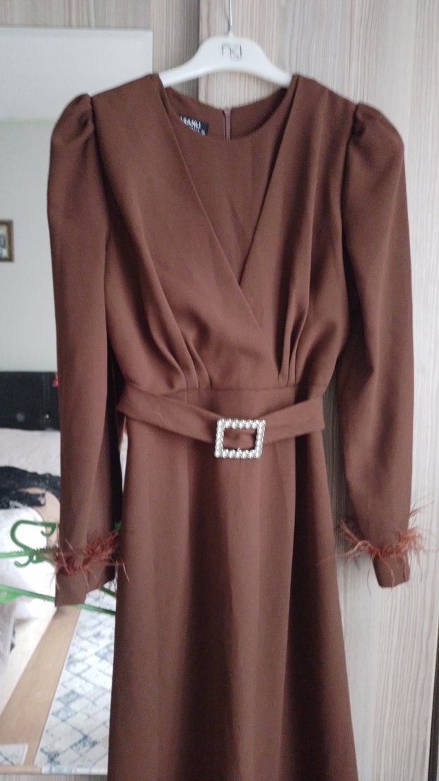 Kahverengi Vintage Bohem Uzun Kadın abiye elbise - Görsel 2