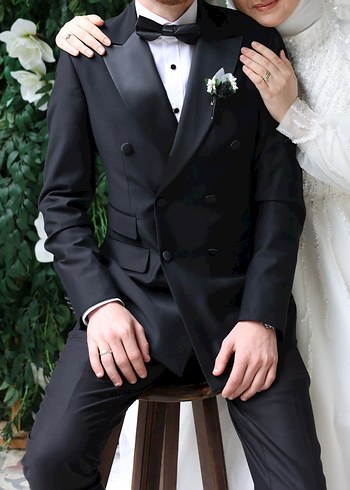 Klasik Siyah Düğmeli Erkek  takım elbise - Görsel 3