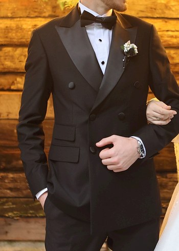 Klasik Siyah Düğmeli Erkek  takım elbise - Görsel 2