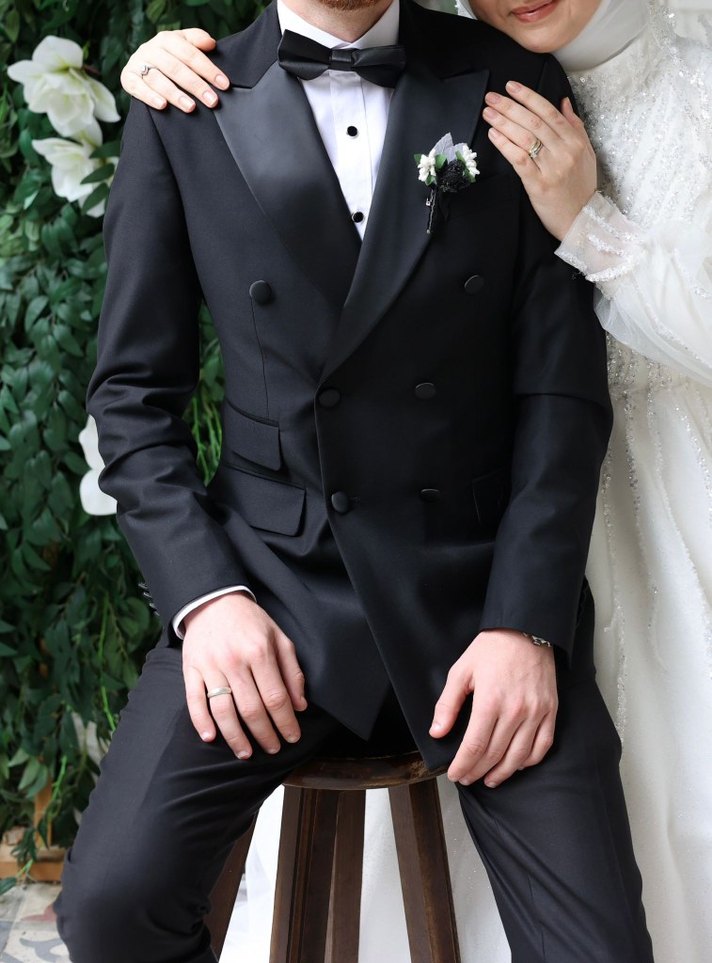 Klasik Siyah Düğmeli Erkek  takım elbise - Görsel 3