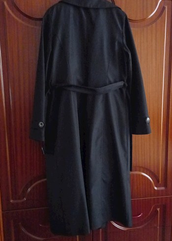 Düğmeli Siyah Uzun Kadın trençkot - Görsel 4